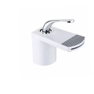 صنبور مغسلة قصير أنيق مقاوم للصدأ — أبيض وكروم