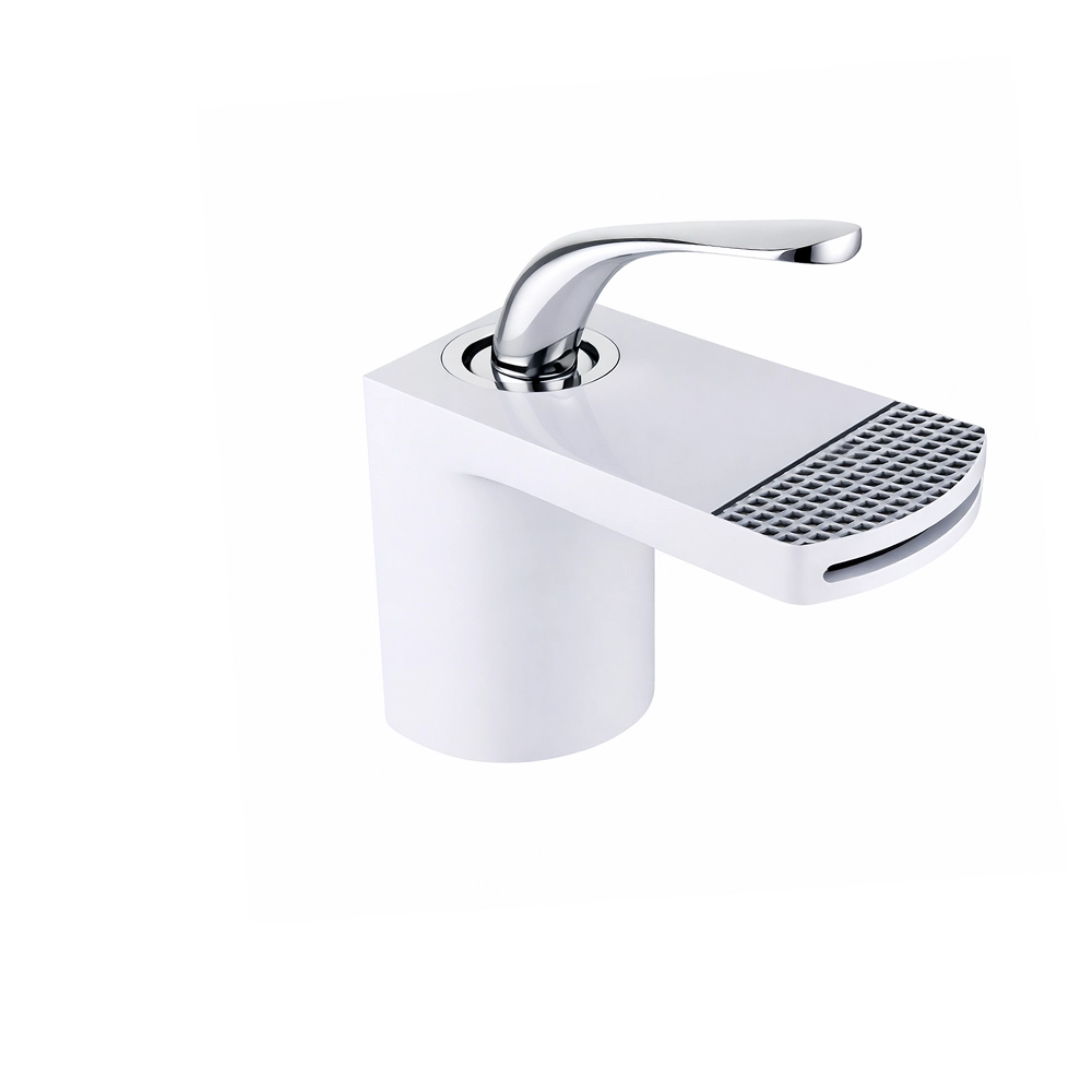 صنبور مغسلة قصير أنيق مقاوم للصدأ — أبيض وكروم