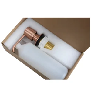 موزع صابون مدمج للمغسلة بتشطيب سباكة وردي‑بني أنيق — تنظيم غسيل الصحون وتوفير المساحة | SINDBAD