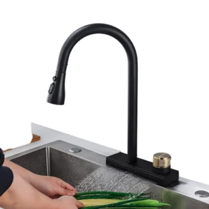 خلاط شلال أسود بمقبض واحد — مقاس قياسي وتشطيب مطفي مقاوم للتآكل، تدفق فاخر للحمامات العصرية | SINDBAD