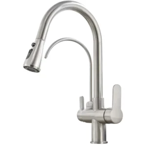 خلاط مطبخ قابل للسحب بفلتر تحلية مدمج — كروم فضي لامع — مياه عادية ومفلترة من نفس الصنبور | SINDBAD