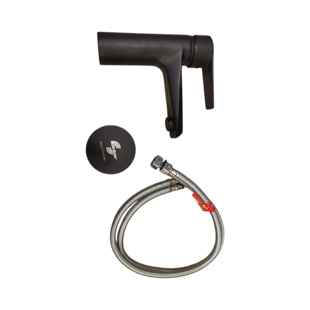 خلاط مغسلة شرودر بمقبض واحد وقابس تصريف بالضغط — أسود مطفي