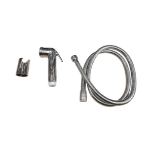 طقم شطاف يدوي من الفولاذ المقاوم للصدأ بتصميم عصري مع خرطوم مرن وحامل جداري