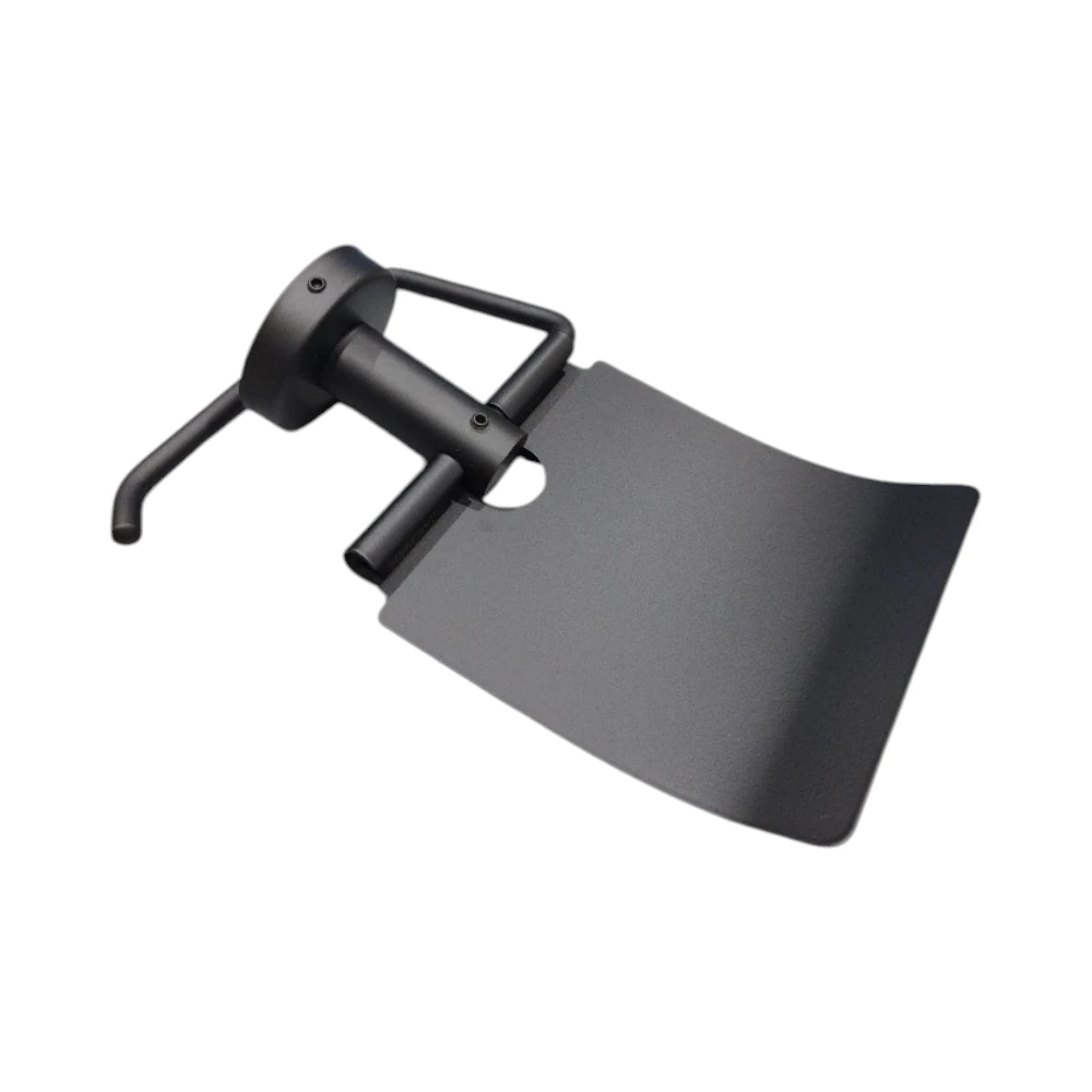 حامل ورق حمام جداري معدني أسود مطفي بغطاء واقٍ — تصميم عصري ومتين