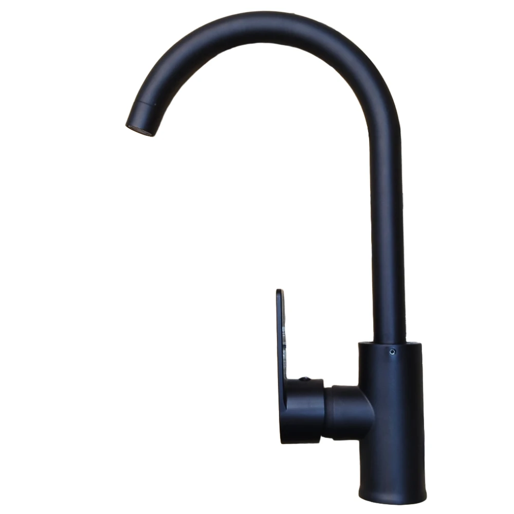 صنبور مطبخ بقاعدة طويلة – تصميم أسطواني أسود غير لامع – عنق عالي قابِل للدوران 360° | Dinis – أداء ألماني موثوق