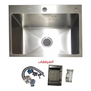 حوض مطبخ ستانلس ستيل حفر – تشطيب نانو فضي مقاوم للخدش، حوض مفرد مودرن مقاس 45×60 للاستخدام اليومي