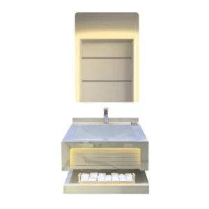 White porcelain washbasin with gray veins and internal lighting — suitable for modern bathrooms, 60 cm wide