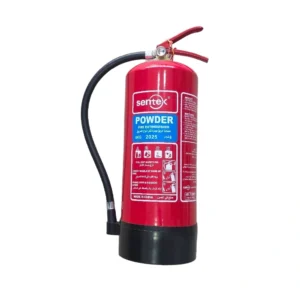 Multi-hazard dry powder fire extinguisher for immediate protection