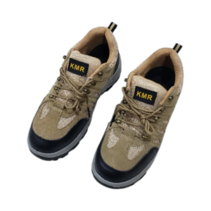 حذاء أمان منخفض بني من جلد صناعي ببطانة شبكية مريحة، مقاوم للانزلاق والصدمات | KMR