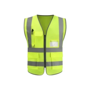 سترة سلامة شبكية صفراء للمهندسين — معدات وقاية شخصية بتهوية عالية، شرائط عاكسة وجيوب تنظيمية