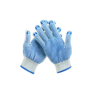قفازات قطنية بنقاط زرقاء مانعة للانزلاق