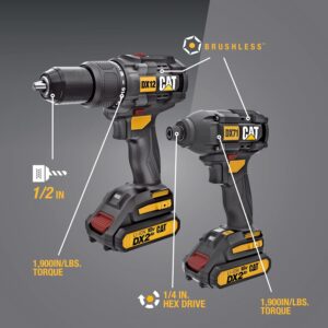 طقم مثقاب ومفك براغي لاسلكي 18 فولت بدون فرشاة — CAT موديل DX12K
