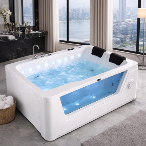 جاكوزي مستطيل فاخر مع لوح زجاجي — أبيض 180×120 سم (جهة اليسار)