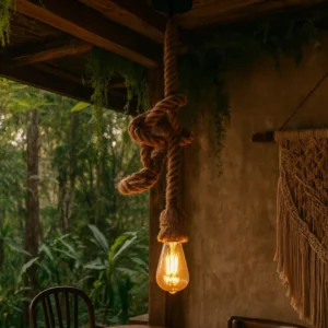 نجفة حبال ريفية "غروب الغابة" — تصميم بوهيمي صناعي لمبة واحدة، طول 2 م، قاعدة E27