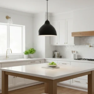 Modern black and white chandelier — 2 meters high, one E27 socket