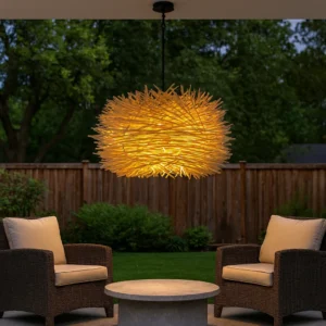 نجف معلق مودرن خشبي بطول 2 متر بمقبس E27 (لمبة واحدة)