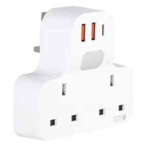محول قابس جداري ثلاثي مع 2 USB ومنفذ Type‑C — توفل