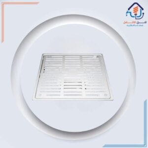 مصفاة أرضية مربعة بشبك من ستانلس ستيل — تشطيب كروم 20×20 سم