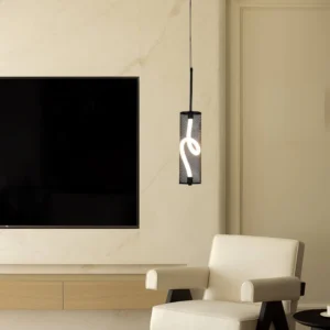 Modern single pendant lamp, black - yellow light, 20 watts