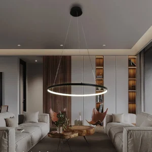 نجف مودرن أسود بإضاءة صفراء 20 واط — مقاس 60 سم