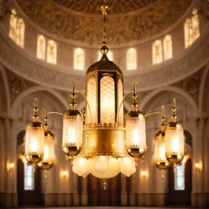 نجف مساجد مزخرف بلفظ الجلالة — 20 لمبة E27، قطر 100 سم (متاح داخل مدينة جدة فقط)
