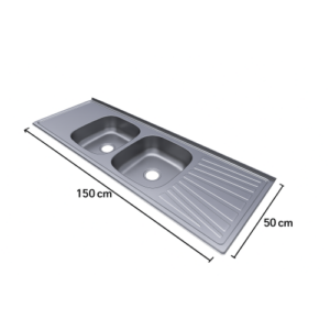 حوض مطبخ مزدوج من ستانلس ستيل 201 مع صينية تصريف — 150×50 سم