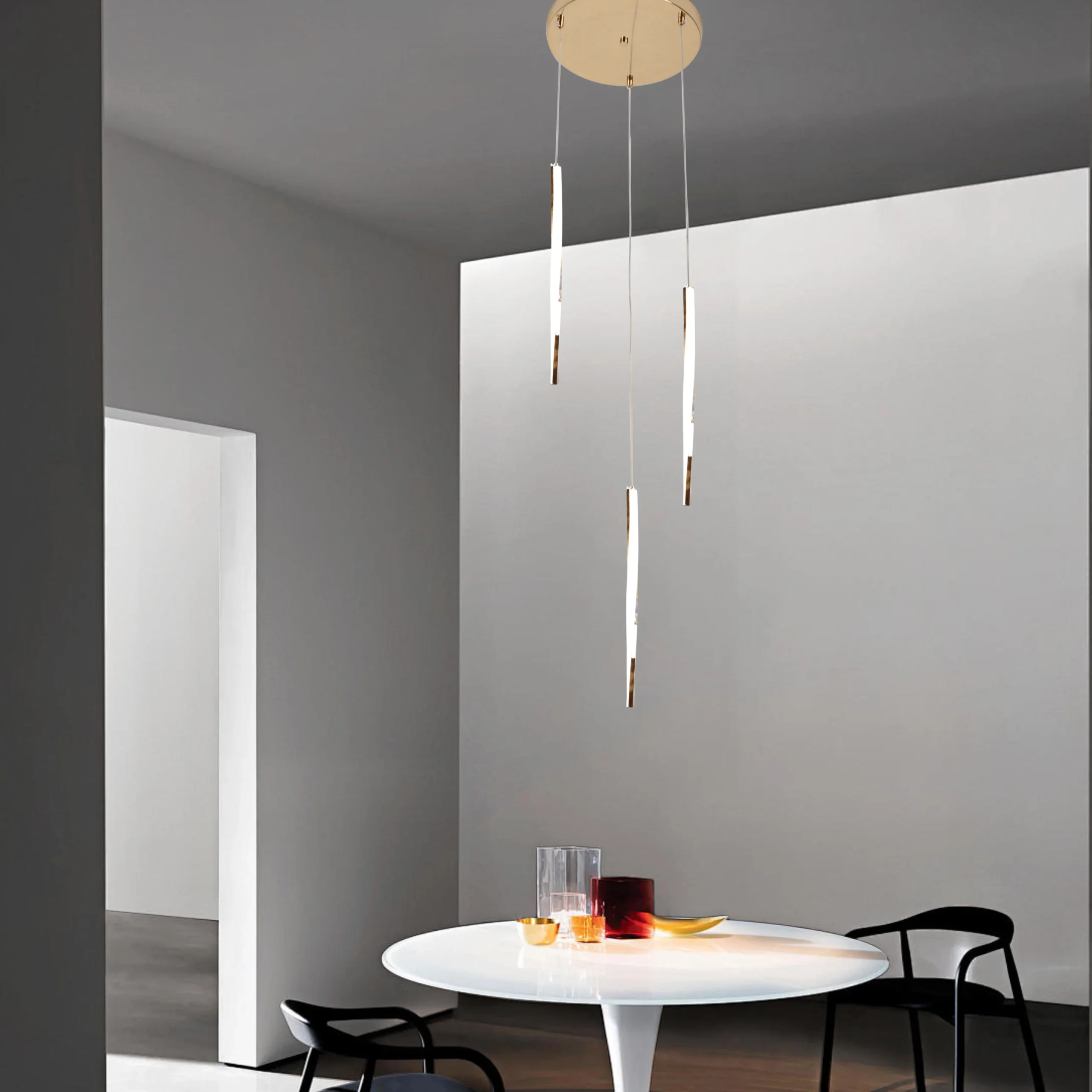 Modern gold chandelier with three lights — 25 watts