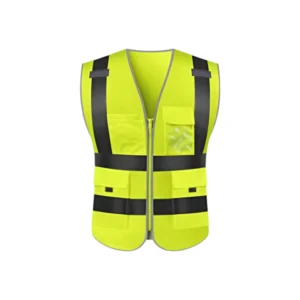 سترة سلامة عاكسة صفراء – معدات الوقاية الشخصية – 3 جيوب عملية – رؤية معززة في مواقع العمل – شرائط عاكسة عالية الوضوح