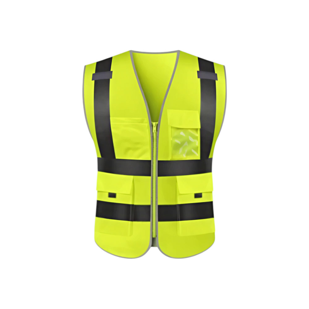 سترة سلامة عاكسة صفراء – معدات الوقاية الشخصية – 3 جيوب عملية – رؤية معززة في مواقع العمل – شرائط عاكسة عالية الوضوح