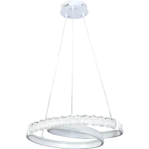 ثريا معلّقة مودرن حلزونية على شكل حلقة، أبيض، 3 إضاءات، 105 واط