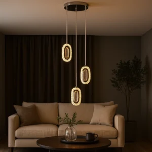 Modern chandelier in an olive green color — 3 lights x 12 watts
