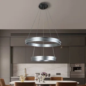 إضاءة معلقة مودرن على شكل حلقتين — رمادي، 3 مصابيح، 135 واط