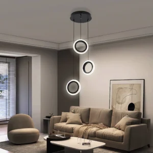 Black 3-ring pendant light with 3 lights — 25 watts