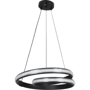 ثريا معلّقة مودرن دائرية بتصميم حلزوني أسود، 3 أوضاع إضاءة، قطر 40 سم، 48 واط