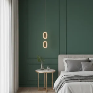 Modern chandelier in olive green — 3 lights x 5 watts