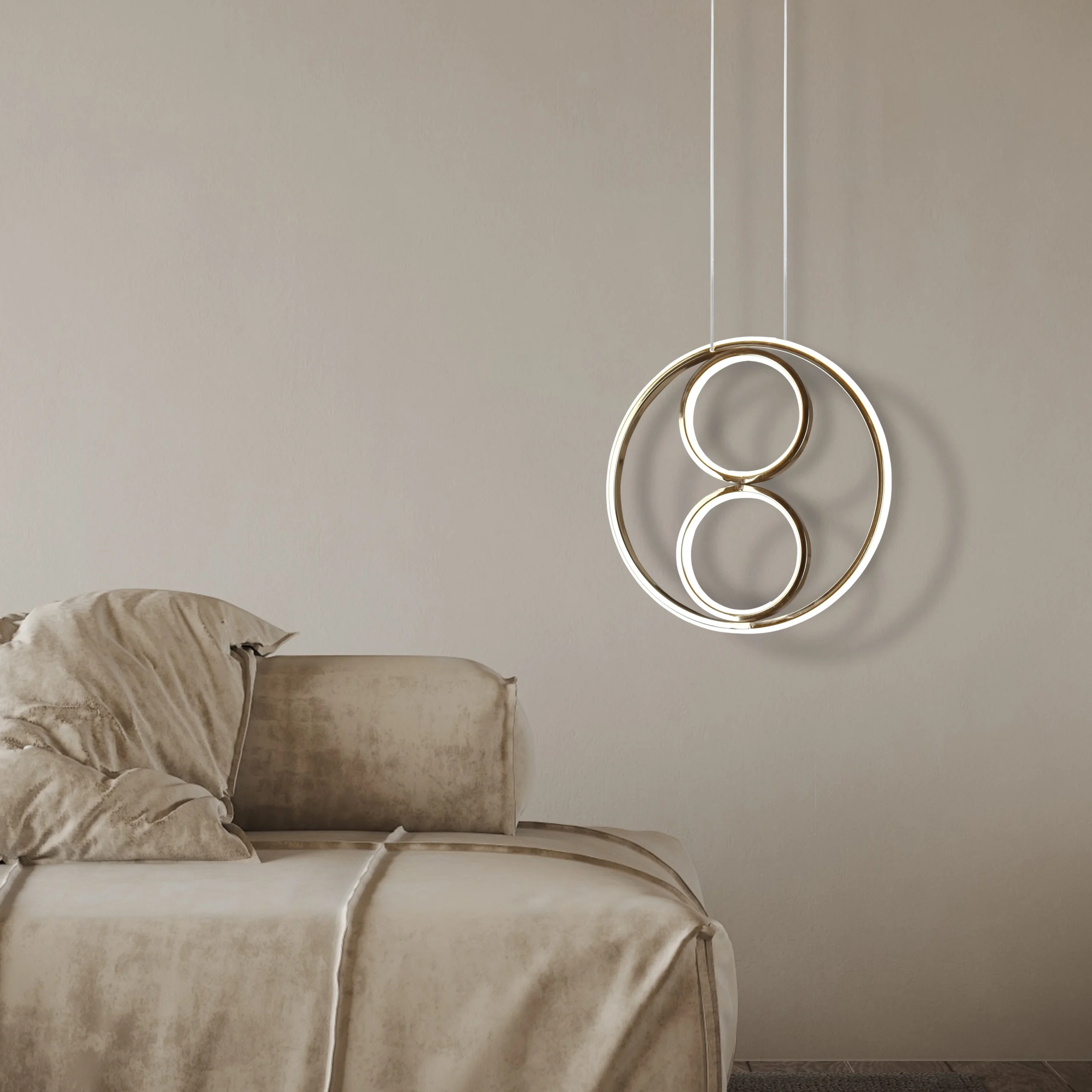 Modern gold pendant chandelier — 3 bulbs, 60 watts