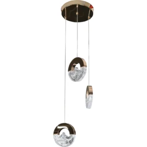 Modern gold chandelier with three lights, 3 x 7 watts
