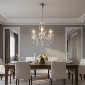 نجف مودرن فضي مع أجزاء زجاجية شفافة — 3 × E14