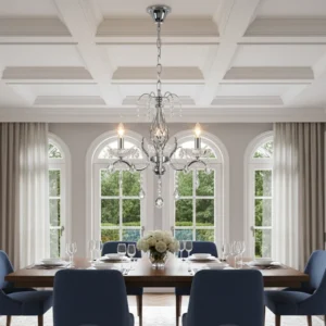 نجف مودرن فضي على شكل شمعدان مع زجاج شفاف — 3 لمبات E14