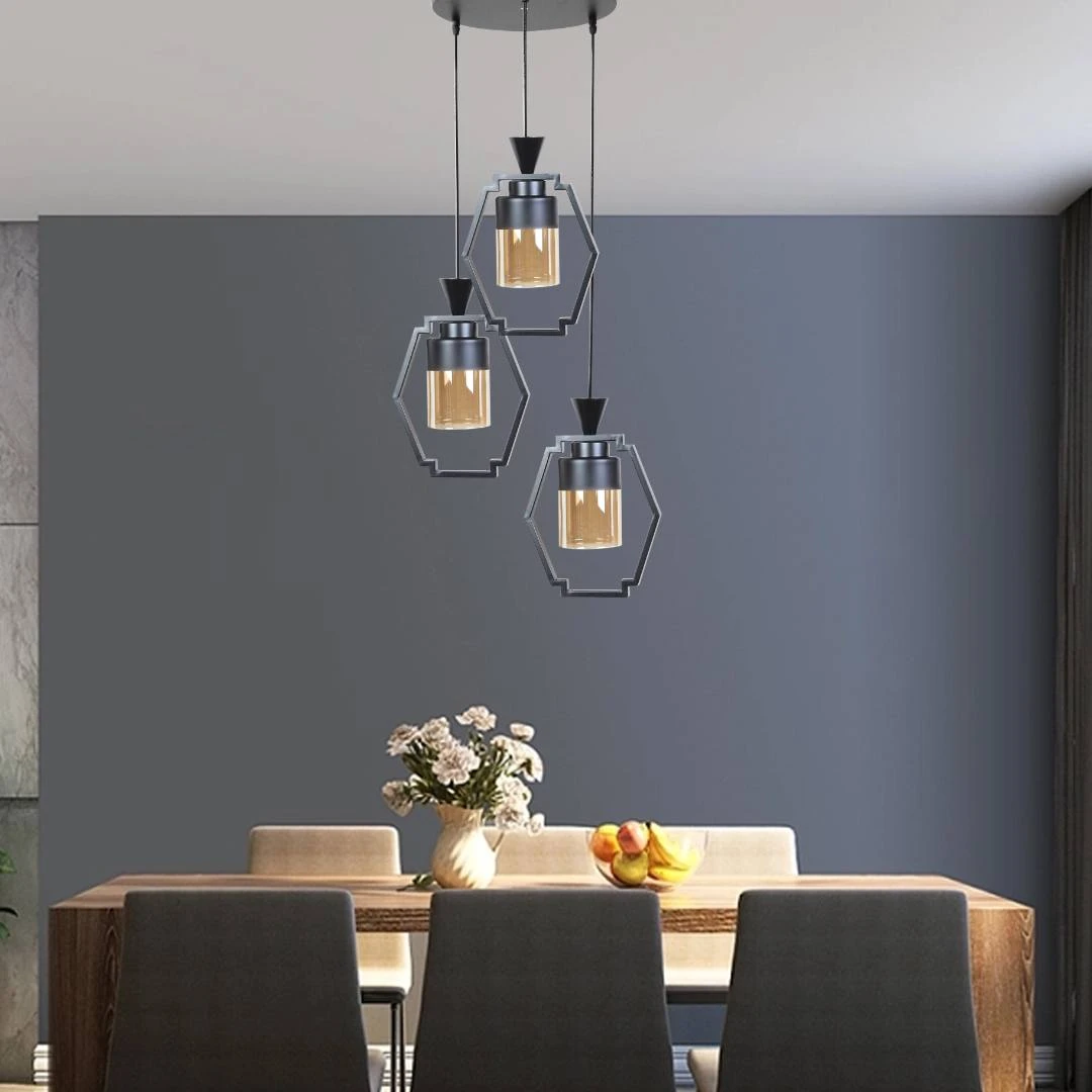 Modern pendant light with 3 bulbs (E27) — Black
