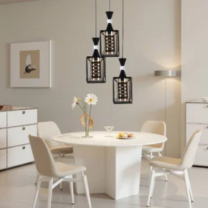 Modern black pendant light with 3 E27 bulbs