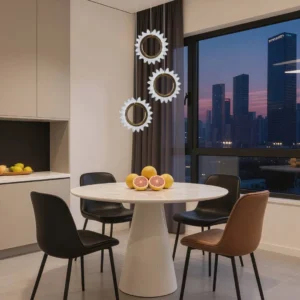 Modern gold-colored pendant light, 30 watts, with three lighting settings.