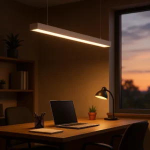 كشاف بنل مكتبي (معلق أو سطحي) بغطاء أبيض، لون الإضاءة أصفر، 30 واط، طول 120 سم