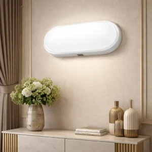 كشاف شمسي 30 واط - لون الإضاءة كريمي وإطار بيضاوي أبيض