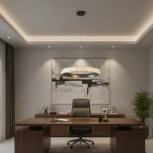 نجف حلقي مودرن فضي — إضاءة دافئة (أصفر) 30 واط، قطر 400 مم