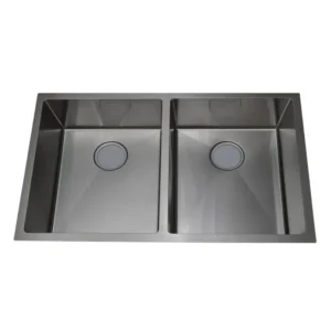 مغسلة مطبخ ستانلس ستيل حفر سفلي مودرن مزدوجة (حوضان) — ستيل 304 متين للاستخدام اليومي، بدون فتحة خلاط، 82×50 سم