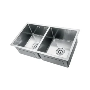 مغسلة مطبخ مزدوجة ستانلس ستيل 304 بتشطيب سباكة - مقاس 45×91 سم - SINDBAD، سطح لامع سهل التنظيف ومقاوم للصدأ