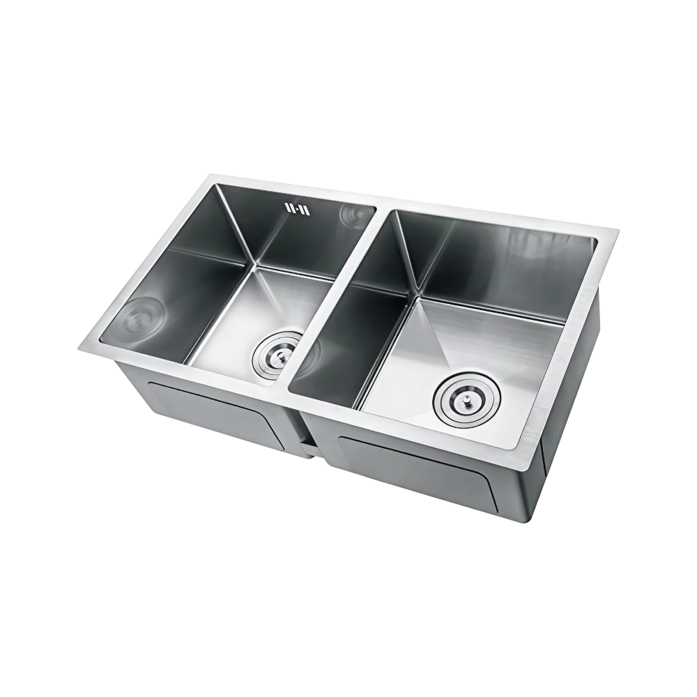 مغسلة مطبخ مزدوجة ستانلس ستيل 304 بتشطيب سباكة - مقاس 45×91 سم - SINDBAD، سطح لامع سهل التنظيف ومقاوم للصدأ