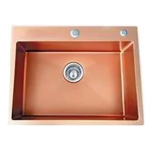 حوض مطبخ حفر مودرن عين واحدة ستانلس ستيل 304 مع اكسسوارات — مقاس 65×45 سم، لون برونزي، مناسب للاستخدام اليومي والمطابخ الحديثة