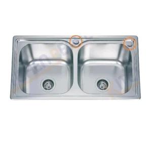 حوض ستانلس ستيل 304 مودرن مقاس 83×43 سم للتركيب في الرخام، مزود بمصرف ومصفاة وفتحة لوضع عبوة صابون فيري